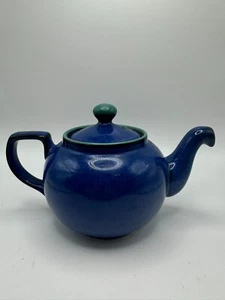 Denby "Metz" Small Teapot Blue Stoneware Green Trim Pottery Stoneware RARE - Picture 1 of 7
