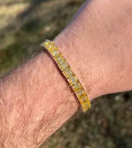 20Ct Emerald Cut Lab-Created Yellow Citrine Men's Bracelet 14K White Gold Plated - Picture 1 of 7