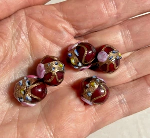 Red Venetian Art Deco Florato Oval Wedding Cake Beads, App. 16 x 13mm and 5 PCs - Picture 1 of 2