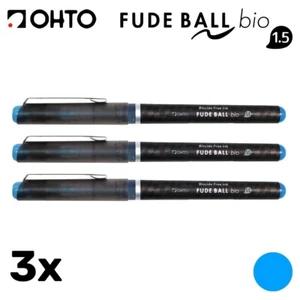 OHTO Fude Ball Bio Free Ink Pen • 1.5 mm Bold Ball • Sky Blue • 3pcs - Imagen 1 de 2