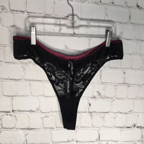 Adore Me Lingerie Women's Lace Mesh Risque String Pantie Black 2X (waist 36”) - Image 1 of 4