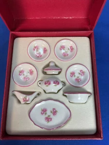 Reutter Dollhouse Miniature Dish Set Porcelain Pink Roses Tureen Gravy Boat Bowl - Picture 1 of 3