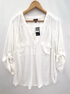 TORRID HARPER Georgette V Neck Popover Button Blouse Tab Sleeves Size 4 4X NWT - Picture 1 of 5
