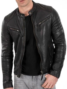 Cafe Racer  Leather Jacket Soft Real Sheep Napa Leather Biker Style - Picture 1 of 10