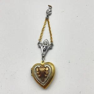 Vintage ART Heart Locket Pendant Gold Silver Ornate Victorian ARTHUR PEPPER - Picture 1 of 7