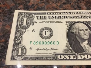 FANCY SERIAL NUMBER 1 DOLLAR BILL TRINARY FLIPPER 2021 FT WORTH MINT - Picture 1 of 4