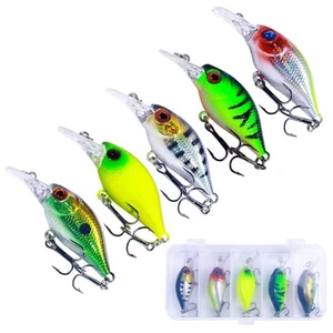 5Pcs Plastic Baits Artificial Hard Baits Swimbait Crank Baits with Tackle Box - Picture 1 of 8