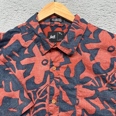 Camisa hawaiana Lost Enterprises para hombre 2XL roja azul floral surf patín algodón Y2K Foto 1 de 4