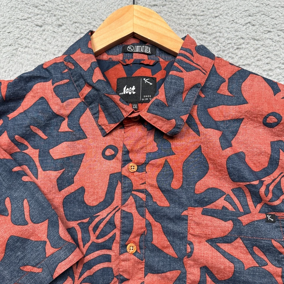 Camisa hawaiana Lost Enterprises para hombre 2XL roja azul floral surf patín algodón Y2K Foto 1 de 4