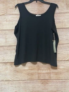 Paper + Tee Casual Ribbed Lace Trim Tank Top Black Plus Size 2X NWT - Picture 1 of 6