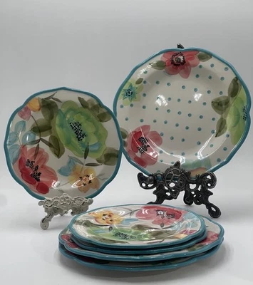 6 Platos de Cena y Ensalada Mujer Pionera “Bloom” Turquesa Floral Foto 1 de 4