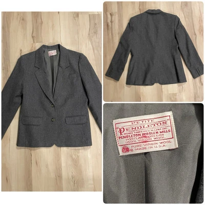 Blazer Vintage Pendleton Petite Lã Virgem Tamanho 8P Cinza Escuro Fabricado nos EUA Academia - Imagem 1 de 4