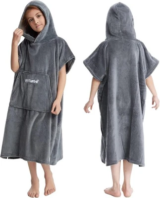 Hiturbo Kids Changing Robe Towel Poncho Bath with Hooded One Size, Grey  - Image 1 of 4