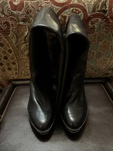 Paco Gil - Women’s Platform Black Leather Heeled Boots Knee High Size 9.5 - Picture 1 of 6
