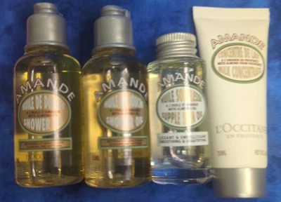 L'Occitane 4pc: Amande Shower Oil, Supple Skin Oil, Milk Concentrate trvl sz - Image 1 of 4
