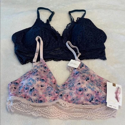 Jessica Simpson Conjunto Bralette Floral Encaje y Azul Marino Correas Ajustables Talla Med Foto 1 de 4