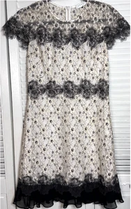 Sandro Paris Black Ivory Lace Floral Overlay Dress M Whimsical Romantic Elegant - Picture 1 of 21