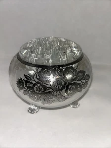 Vintage Viking Glass Flowerlite Footed Bowl w/Silver Overlay & Flower Frog 4.5" - Picture 1 of 7