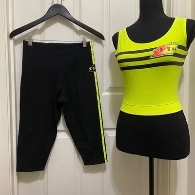 Vintage OPTM Sport Aerobics Set Cropped Tank & Capri Leggings 80s 90s Neon Small - Image 1 of 4