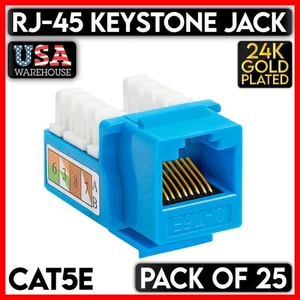 25 Pack Blue CAT5e Keystone Jack RJ45 Ethernet  Cat5 UTP Punch Down Network LAN - Picture 1 of 4