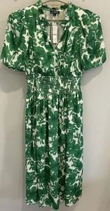 J Crew Midikleid gesmokte Taille Kurzarm Gewächshaus Blumenmuster Satin Neu S - Bild 1 von 11
