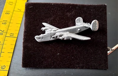 Vintage Silver Pewter Consolidated B-24 Liberator Tie Tack Pin NEW WW2 Airplane - Image 1 of 2
