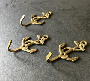 Brass Anchor Wall Hooks Nautical Vintage Decor Lot of 3 Boating Sea Lake House - Picture 1 of 7
