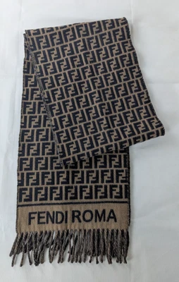 Fendi FF logo Pattern Black & Brown Wool & Cashmere Scarf Made in Italy. - Image 1 of 4