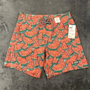 SAXX Betawave 2N1 Board Shorts Men 32" Red Watermelon AOP Drawstring Swim NEW - Picture 1 of 11