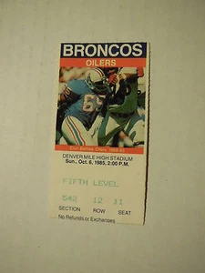 Talón de boletos - Houston OILERS @ Denver BRONCOS - 6 de octubre de 1985 - Imagen 1 de 3