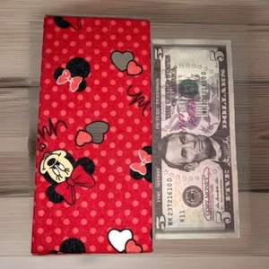 Minnie Mouse Magic Flip Wallet Printed Fabric Out Black Fabric Inside 6.75x3.25” - Picture 1 of 9