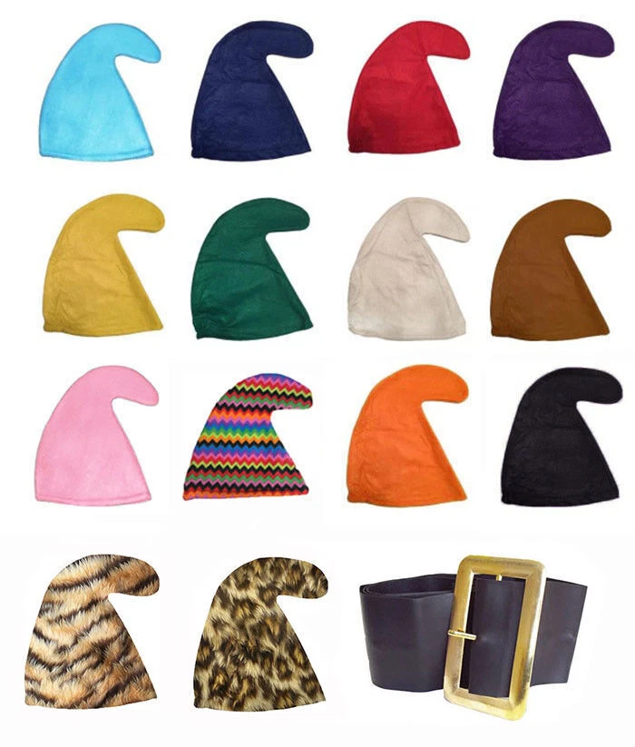 CAPPELLO E CINTURA PUFFO Giardino Gnomo Sette Nani Nani Puffi Cappello Fantastico Abito Cervo - Immagine 1 di 1