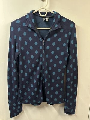 Ibex Blue Polka Dot Full Zip Wool Women's Small Activewear Sweatshirt Sweater - Image 1 of 4