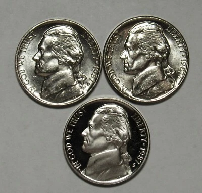 1987 P,D&S Jefferson Nickels in BU and Proof condition - Image 1 of 2