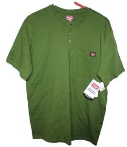 Wrangler Workwear Henley Tee Medium Green Relaxed Fit Short Sleeve Pocket - Picture 1 of 4