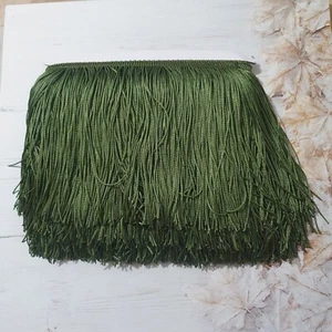1m 9cm Gota Borla Flecos/Flecos Ribete Encaje Recorte Verde Oliva Oscuro - Imagen 1 de 1