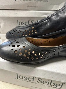 Josef Seibel Women’s Pippa Black Leather Shoes Ballet Flat Sz EU 39 US 8 New - Picture 1 of 6