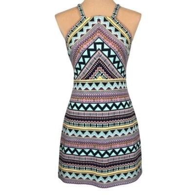 Laundry by Shelli Segal Y2K Halter Mini Dress Geometric Print Size 2 - Image 1 of 4