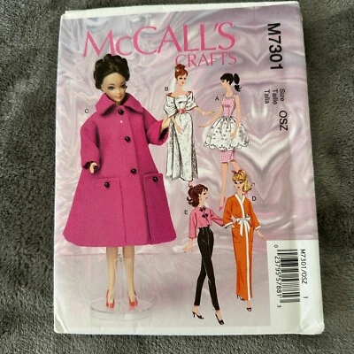 McCalls Crafts Pattern 7301 Sz 11.5 in Fashion Doll Clothes 5 Outfits Pea Coat - Image 1 of 4