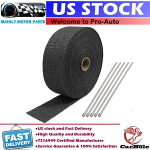 2" Motorcycle Black Exhaust Header Pipe Tape Fiberglass Heat Wrap Roll +Ties Kit - Picture 1 of 15