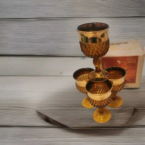 Indiana Glas Diamond Point Gold Saft Weinglas Gläser Hollywood Regency IOB - Bild 1 von 9