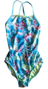 Girls Speedos Swimsuit One Piece Criss Cross Back Multi Strap Sz 14 Tie Dye NWT - Picture 1 of 6