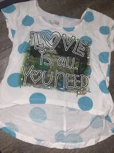 Justice sz 12 love all you need shirt blue polkadot - Picture 1 of 5