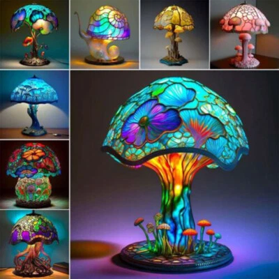 Vintage Painting Glass Mushroom Table Lamp Mushroom ,Stained Glass Plant Series - Image 1 of 4