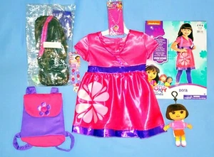 Dora costume dress-girls 4-6-Headband/wig-Tights-Backpack-Jewelry-plush clip-LOT - Picture 1 of 10
