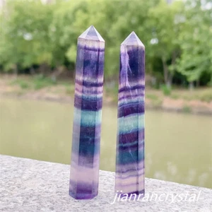 2pc Natural Quartz Fluorite Obelisk 75mm Quartz Crystal Wand Point Healing Tower - Picture 1 of 12