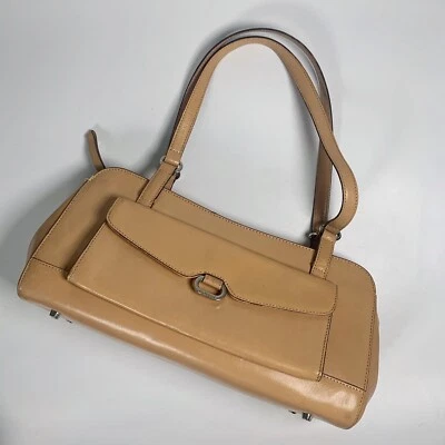 Monsac Purse Tan Leather Shoulder Bag Beige Zipper Front Pocket - Image 1 of 4