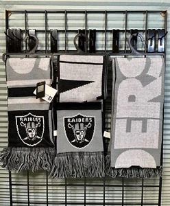 LAS VEGAS RAIDERS NFL Scarf FOCO Woven NEW with tag. Black, silver grey/white. - Picture 1 of 5