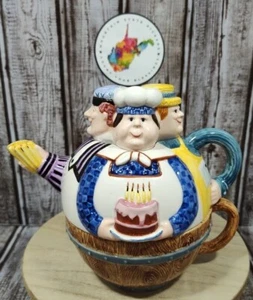Department 56 Storybook “Three Men in a Tub” 3Pc Nesting Teapot & Cup Set *Read* - Picture 1 of 10