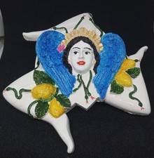 Trinacria Sicilia In Gesso Dplast Dipinta a Mano Artigianale 15cm